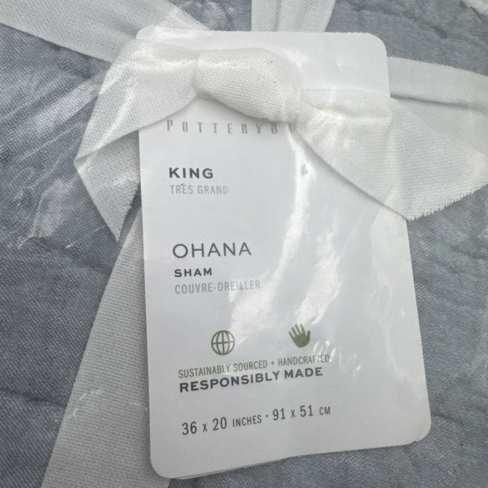 Pottery Barn Ohana King Pillow Sham Chambray‎ Blue Quilted Hawaiian Coastal